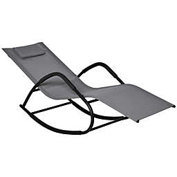 Outsunny Garden Rocking Sun Lounger Outdoor Zero-gravity Reclining Rocker Lounge Chair for Patio, Deck, Poolside Sunbathing, Grey