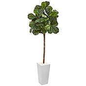 Nearly Natural 75" Fiddle Leaf Fig Artificial Tree in White Planter