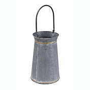 Cheung&#39;s Contemporary Tall Round Galvanized Planter with Top and Bottom, Gold Welding Accents and Swivel Handle - Large
