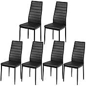 Costway Set of 6 Dining Chair Metal Legs Kitchen Dining Room Seat w/ High Backrest