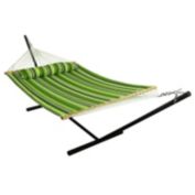 Sunnydaze 2-Person Heavy-Duty Quilted Double Hammock with 12-Foot Steel Stand for Backyard and Patio - 350 lb Weight Capacity/12' Stand -Melon Stripe