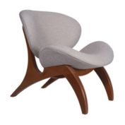 NewRidge Home Goods New Ridge Home Goods Modern Curved Wood Slipper Accent Chair for Small  s - Living Room or Bedroom - Grey Upholstery With Walnut Finish