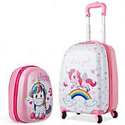 Costway 2 Pcs Kids Luggage Set 12 Inch Backpack and 16 Inch Kid Carry on Suitcase with Wheels