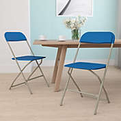 Emma + Oliver Set of 2 Blue Stackable Folding Plastic Chairs - 650 LB Weight Capacity