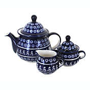 Blue Rose Polish Pottery Winter Nights Three Piece Tea Set