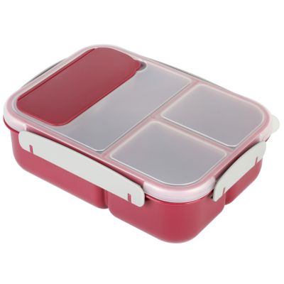 Spice by Tia Mowry Spicy Thyme 9.8in Lunch Box Container with Fork and Spoon in Dark Pink