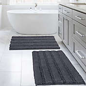 PrimeBeau Striped Bath Rugs for Bathroom Anti-Slip Bath Mats Soft Plush Chenille Shaggy Mat, Gray, 20" x 32" Plus 17" x 24"