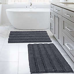 PrimeBeau Striped Bath Rugs for Bathroom Anti-Slip Bath Mats Soft Plush Chenille Shaggy Mat, Gray, 20