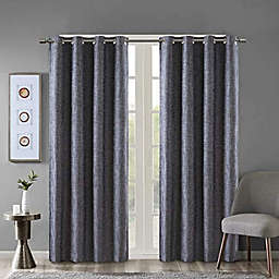 JLA Home SUN SMART Maya Blackout Curtain Patio Single Window, Textured Heatherd Print, Grommet Top Living Room Decor Thermal Insulated Light Blocking Drape for Bedroom and Apartments, 50 x 84 in, Navy