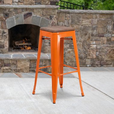 Flash Furniture Lily 4 Pk. 30" High Backless Orange Metal Barstool with Square Wood Seat. View a larger version of this product image.