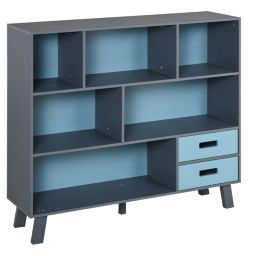 HOMCOM 3-Tier Child Bookcase Open Shelves Cabinet Floor Standing Cube Storage Organizer with Drawers - Grey