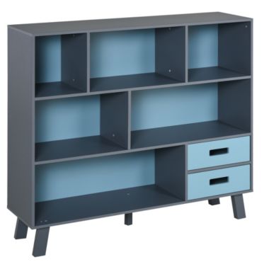 HOMCOM 3-Tier Child Bookcase Open Shelves Cabinet Floor Standing Cube Storage Organizer with Drawers - Dark Blue. View a larger version of this product image.