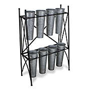 Cheungs Decorative 8 Pot Plant Stand With Galvanized Pots