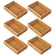 mDesign Bamboo Stackable Kitchen Drawer Organizer Tray, 6 Pack - Natural Wood