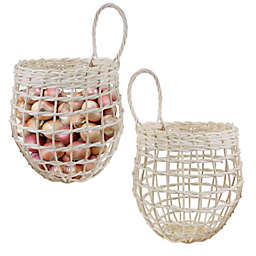 Madeterra Nesting Round Wicker Woven Storage Basket Bins (white) - Pack of 2