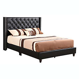 Passion Furniture Wooden Julie Black Full Upholstered Panel Bed with Slat Support