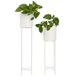 Juvale Small Modern Planter Pot with Stand, Set of 2 for Indoors and Outdoors (White)