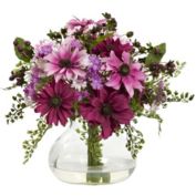 Nearly Natural Mixed Daisy Arrangement with Vase, Pink