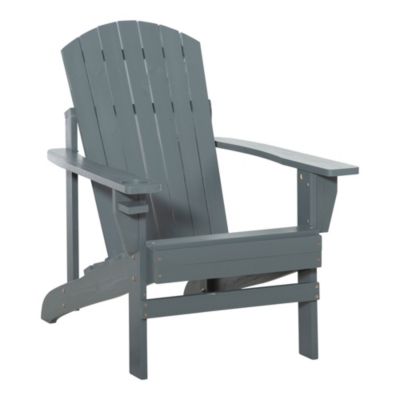 Outsunny Outdoor Classic Wooden Adirondack Deck Lounge Chair with Ergonomic Design & a Built-In Cup Holder, Dark Grey