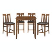 Lazzara Home Ithaca 5-Piece Square Brown Wood Top Counter Height Dining Room Set