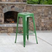 Flash Furniture Kai Commercial Grade 30" High Backless Green Metal Indoor-Outdoor Barstool with Square Seat