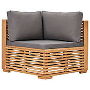 vidaXL Patio Corner Sofa with Gray Cushion Solid Teak Wood