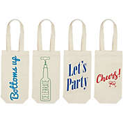 Blue Panda Wine Tote Bags for Gifts in 4 Designs (6.5 x 12.2 x 2.8 In)