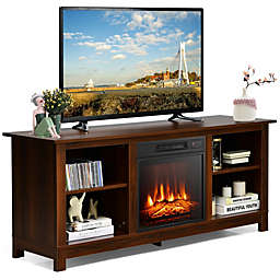 Gymax 58'' 2-Tier Fireplace TV Stand W/18'' 1400W Electric Fireplace 65'' Walnut
