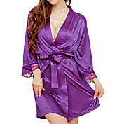PiccoCasa Silk Luxury Satin Women Lady Lingerie Robe Sleepwear Nightwear Lightweight Breathable Kimono Gown Bathrobes Purple