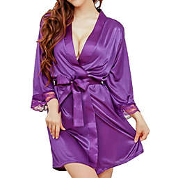 PiccoCasa Woman Lady Silk Satin Lingerie Nightgown Bathrobe, Purple, One Size
