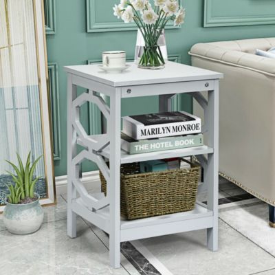 Costway 3-tier Nightstand Sofa Side End Accent Table-Gray