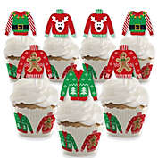 Big Dot of Happiness Ugly Sweater - Cupcake Decoration - Holiday and Christmas Party Cupcake Wrappers and Treat Picks Kit - Set of 24