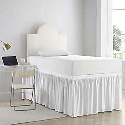 DormCo Dorm Sized Cotton Bed Skirt Panel with Ties (3 Panel Set) - Farmhouse White