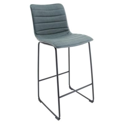 LeisureMod Brooklyn 29.9 Modern Leather Bar Stool With Black Iron Base & Footrest