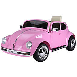 Aosom Licensed Volkswagen Beetle Electric Kids Ride-On Car 6V Battery Powered Toy with Remote Control Music Horn Lights MP3 for 3-6 Years Old Pink