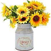 Farmlyn Creek Galvanized Metal Milk Can Planter, Farmhouse Flower Vase (5.5 x 8 x 4.3 in)
