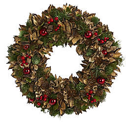Nearly Natural Pine Cones and Berries with Ornaments Artificial Christmas Wreath, 15-Inch, Unlit