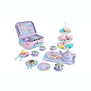 Jewelkeeper 42 Piece Tea Party Set For Little Girls Gift Pretend Kids Toy Tin Tea Set