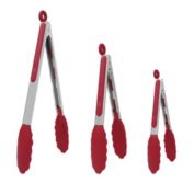 Unique Bargains Kitchen Tongs for Cooking with Silicone Tip Stainless Steel Tongs Set Toaster Serving BBQ Non-stick Locking Tong Set of 3 - 7" & 9" & 12" Burgundy