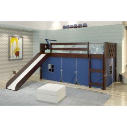 Donco Kids Twin Circles Low Loft W/Slide & Blue Tent Kit In Dark Cappuccino Finish - Cappuccino