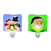 Contemporary Home Living Set of 2 Blue and Green Pre-Lit Snowman Christmas Fused Night Lights 5"