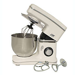 Sunpentown 8-Speed Stand Mixer with Tilt Head and Transparent Splash Guard - White