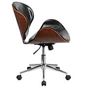 Slickblue Mid-Back Walnut / Black Faux Leather Office Chair with Curved Bentwood Seat