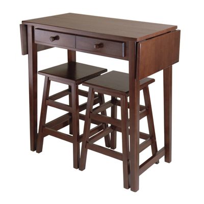 Mercer 3-Pc Drop Leaf Island with Square Seat Counter Stools, Cappuccino