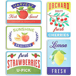 Farmlyn Creek Metal Fruit Crate Label Wall Signs, Kitchen Decor, 5 Designs (11.8 x 7.8 in, 5 Pieces)