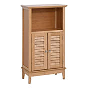 HOMCOM Bamboo Floor Cabinet Bathroom Floor Cabinet Living Room Organizer Tower with Multiple Shelves and Doors, Natural