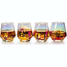 Diamond Iridescent Glasses Set, The Wine Savant Rainbow Iridescent Comes With A Diamond Decanter 4 Whiskey/Wine Diamond Glasses, 1 Tray and a Perfect Gift Box