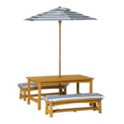 Outsunny Kids Wooden Table Bench Set with Cushions, Outdoor Picnic Furniture with Removable Umbrella, for Backyard, Garden, Aged 3-8 Years Old, Yellow
