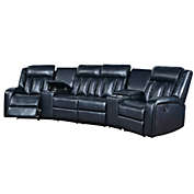 Saltoro Sherpi Max 5 Piece Power Recliner Sectional Sofa Set, Navy Blue Vegan Faux Leather-