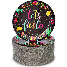 Sparkle and Bash Let's Fiesta Cinco de Mayo Party Plates (Black, 7 Inches, 80 Pack)
